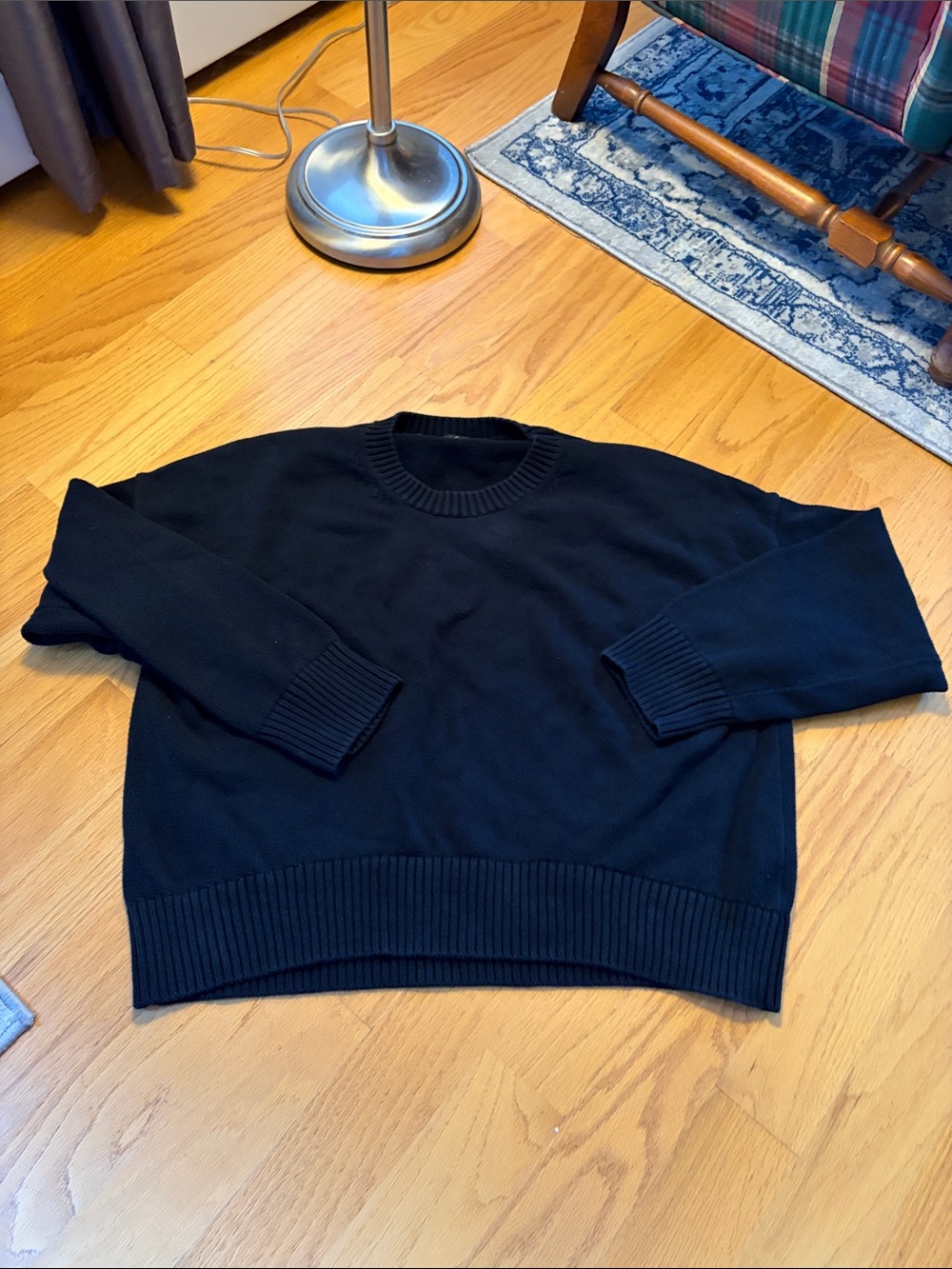 Quince 100% Organic Cotton Boyfriend Crew Sweater Black Size Extra Large